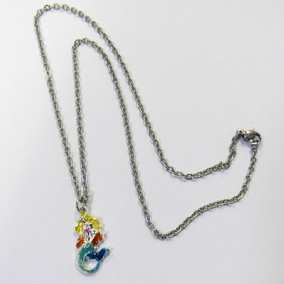 Silver Plated Mermaid Charm Necklace Pendant Stocking Stuffer Gift - Picture 2 of 3